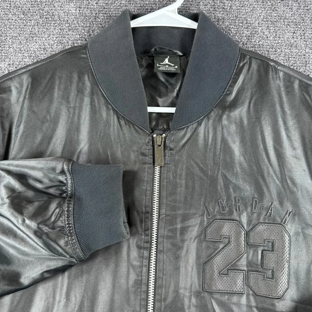 Jordan Bomber Jacket Mens L Large Black‎ Satin Full Zip 23 Flight 833918-010